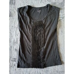 Ann Taylor LOFT size S black dressy tee shirt top cotton frilly detail SPRING